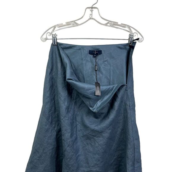 Jasper Conran Womens Linen Midi Skirt Fully Lined Asymmetric Hem Side Zip Blue 8 - Picture 5 of 6
